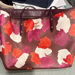 Coach Burgundy Tote with Floral Design